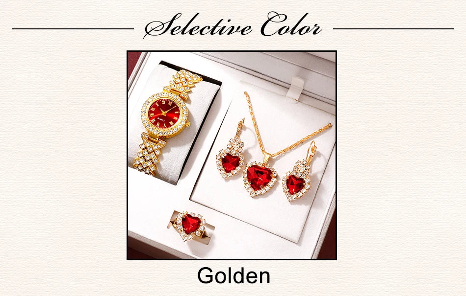 Golden Luxury Watch & Jewelry Set
