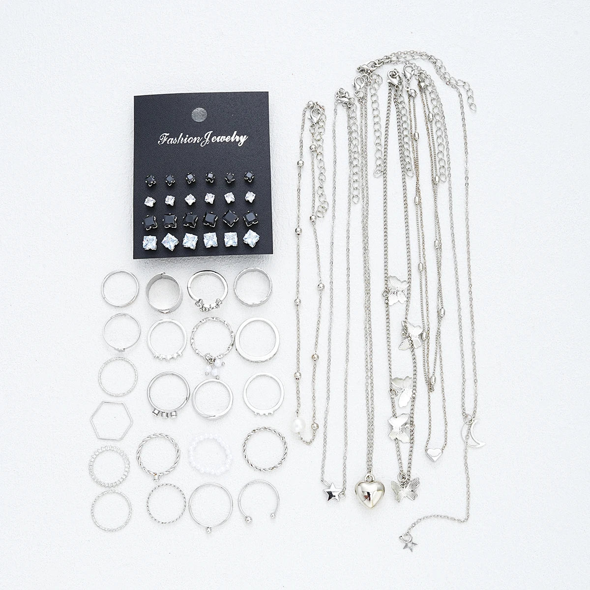 51 Pcs Silver Butterfly Jewelry Set