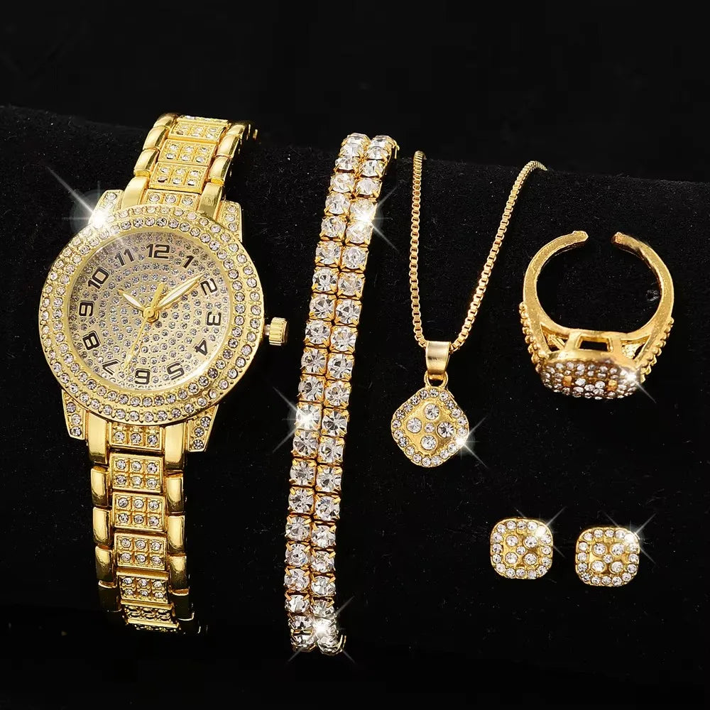 Luxury Gold Diamond Women's Watch Set