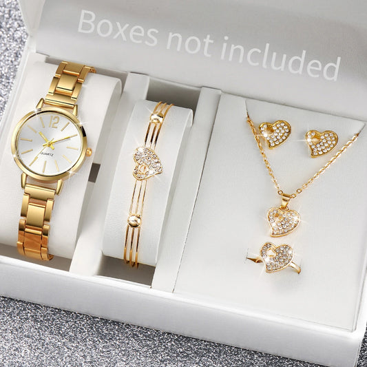 Women's Watch & Heart Jewelry Set (6pcs)