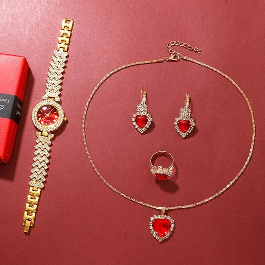 Golden Luxury Watch & Jewelry Set