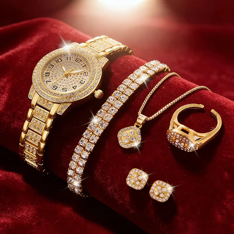 Luxury Gold Diamond Women's Watch Set