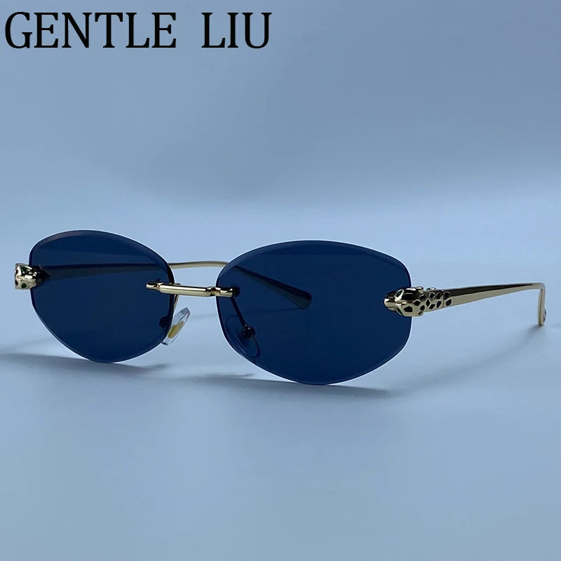 Vintage Hexagon Rimless Sunglasses for Women