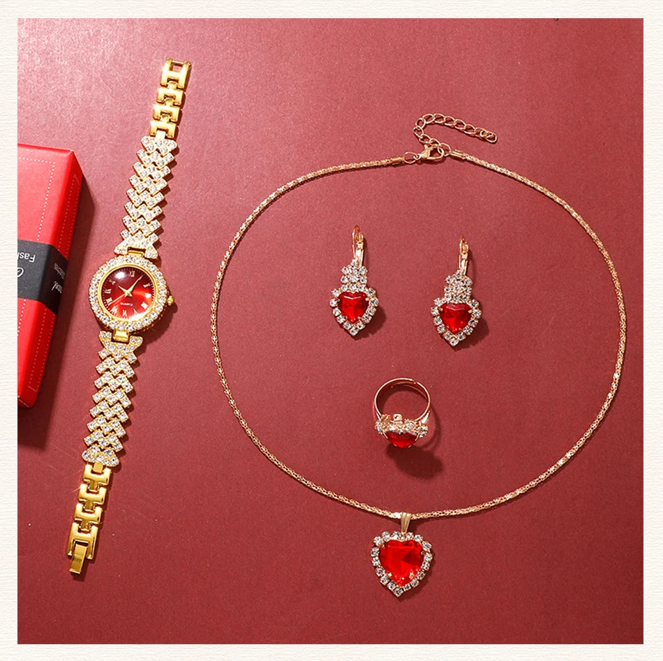 Golden Luxury Watch & Jewelry Set