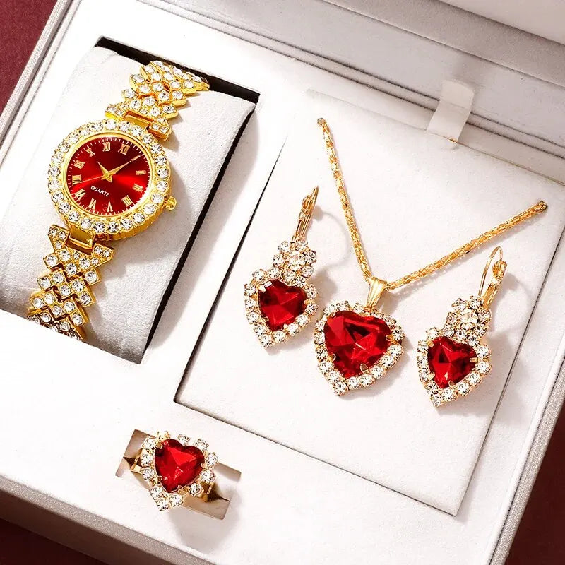 Golden Luxury Watch & Jewelry Set