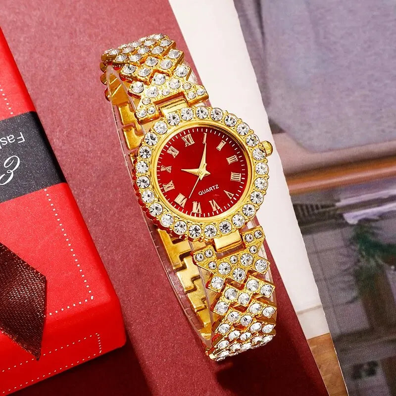 Golden Luxury Watch & Jewelry Set