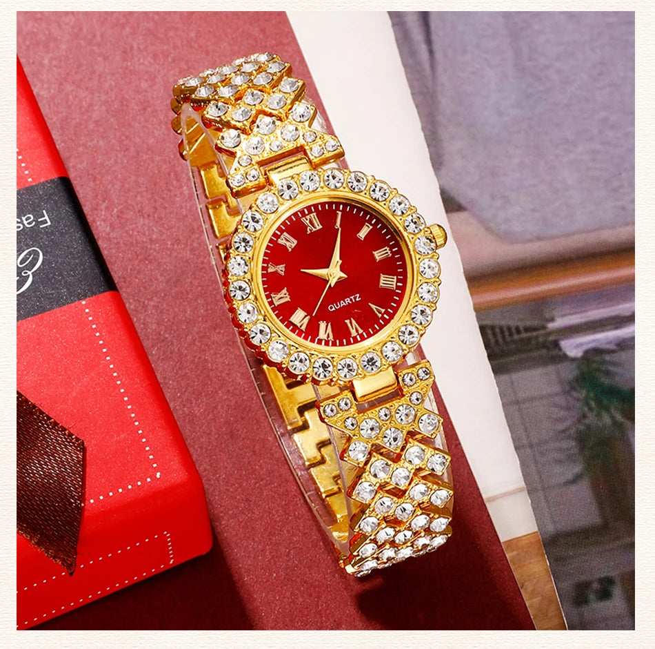 Golden Luxury Watch & Jewelry Set