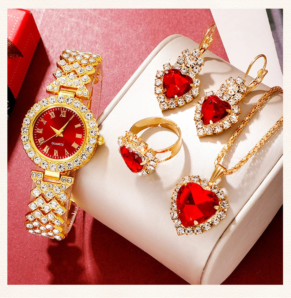 Golden Luxury Watch & Jewelry Set