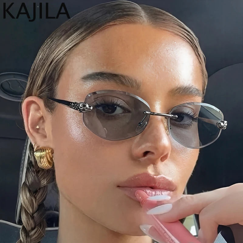 Rimless Hexagon Punk Sunglasses for Women