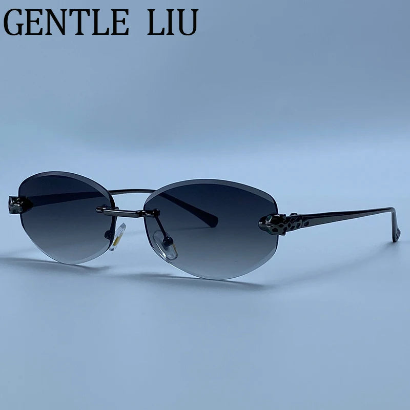 Vintage Hexagon Rimless Sunglasses for Women