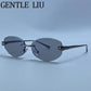 Vintage Hexagon Rimless Sunglasses for Women