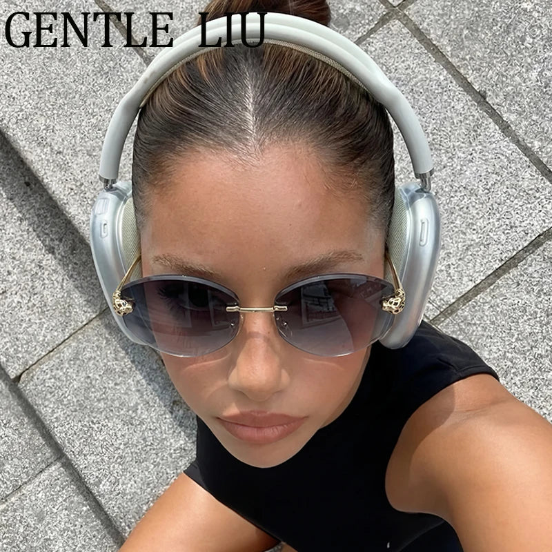 Vintage Hexagon Rimless Sunglasses for Women