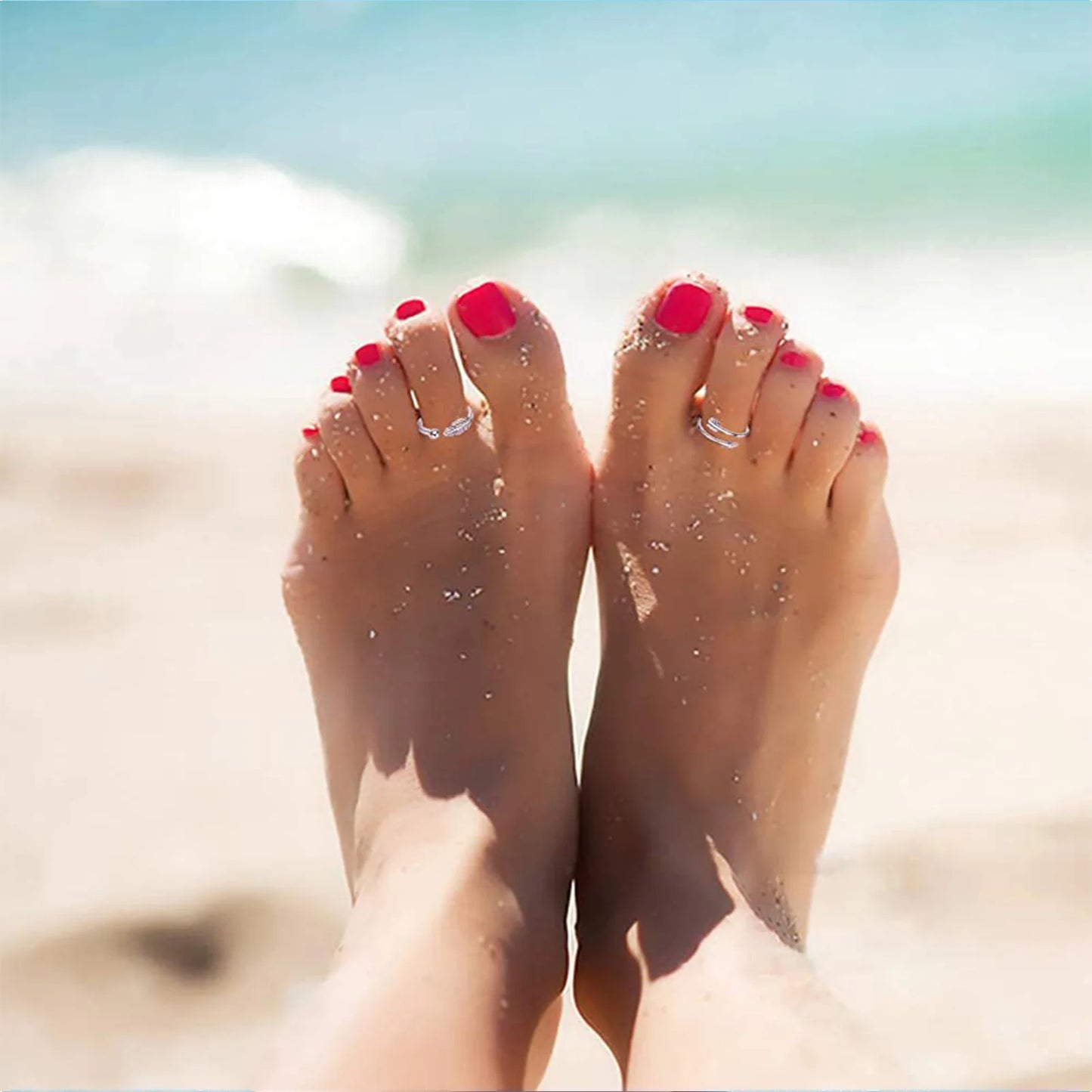 10/12 Pcs Adjustable Toe Rings Set for Women - Flower & Feather Design Summer Beach Jewelry