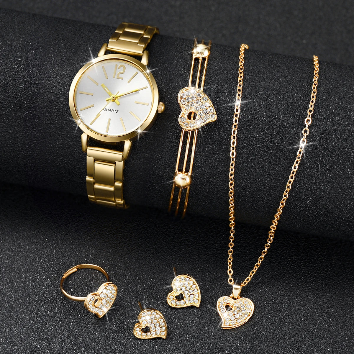 Women's Watch & Heart Jewelry Set (6pcs)