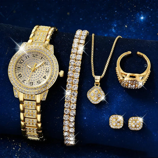 Luxury Gold Diamond Women's Watch Set