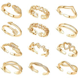 10/12 Pcs Adjustable Toe Rings Set for Women - Flower & Feather Design Summer Beach Jewelry