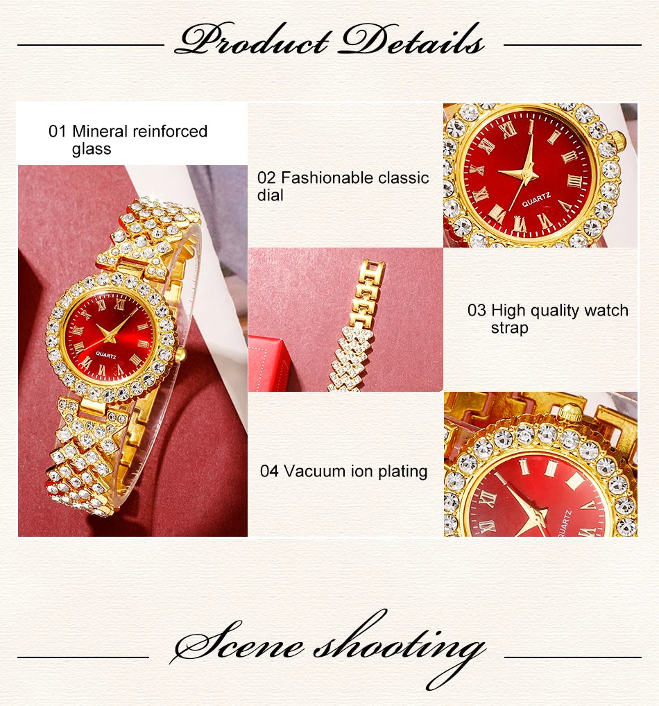 Golden Luxury Watch & Jewelry Set