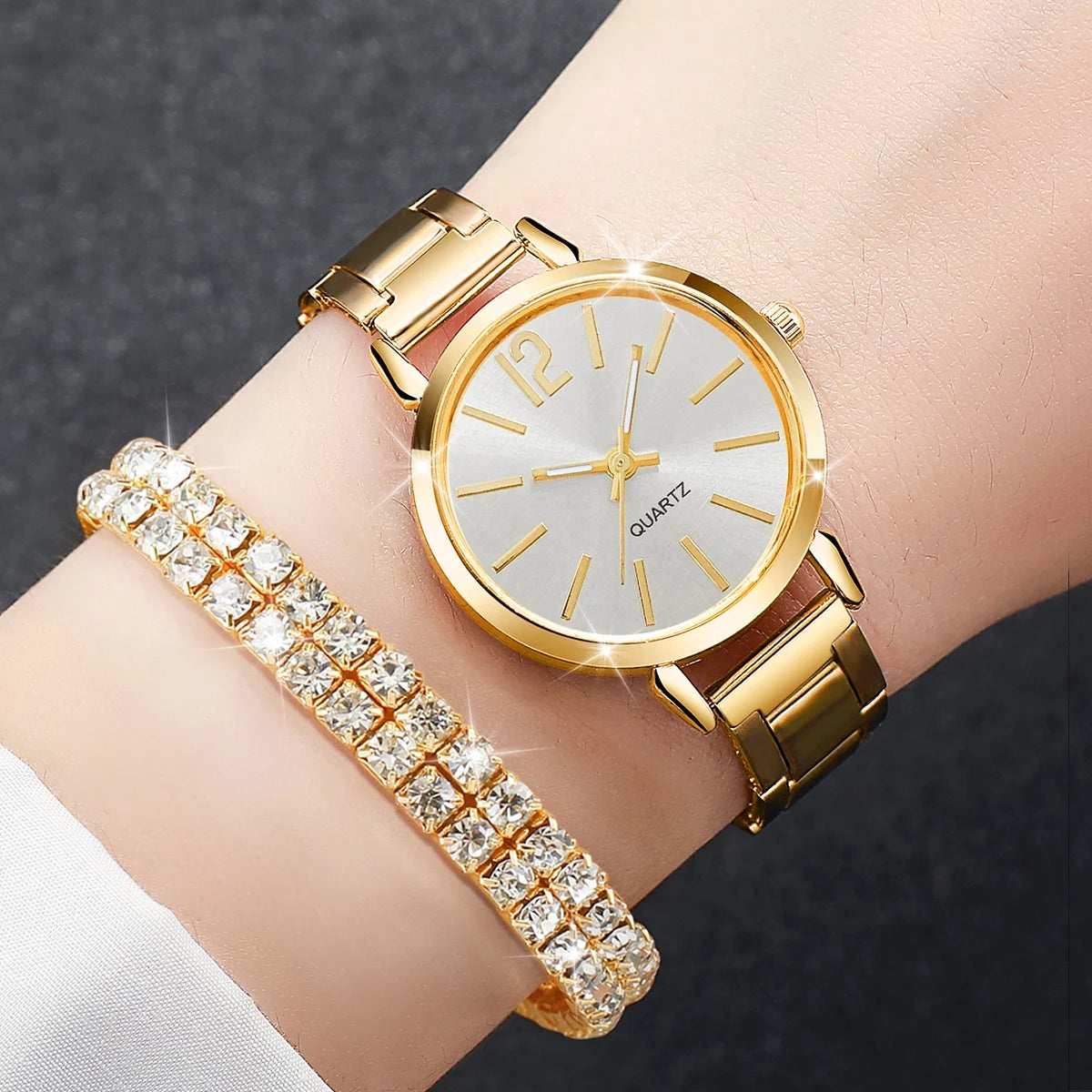 Women's Watch & Diamond Bracelet Set (6pcs)