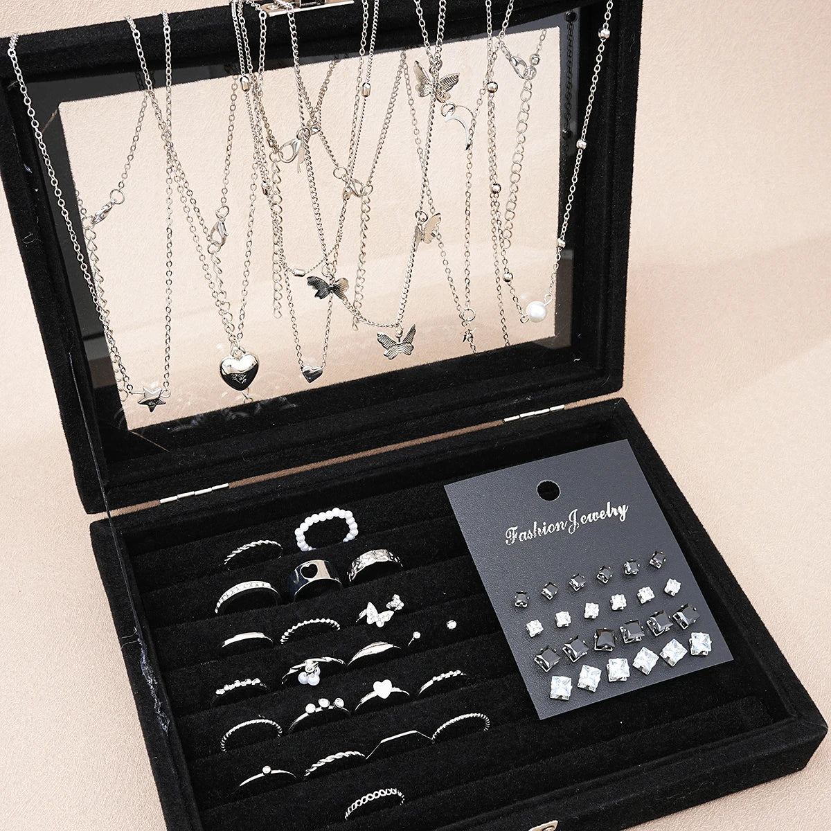 51 Pcs Silver Butterfly Jewelry Set
