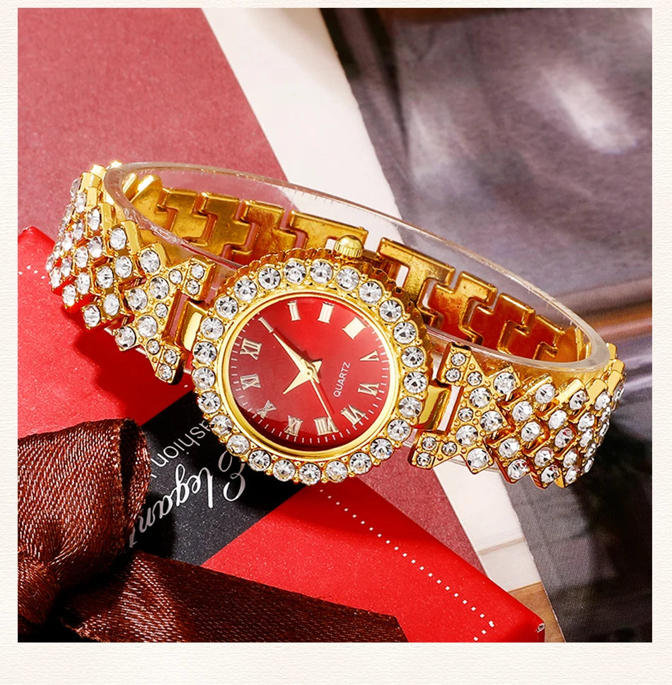 Golden Luxury Watch & Jewelry Set