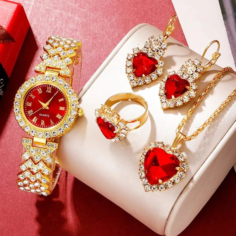 Golden Luxury Watch & Jewelry Set