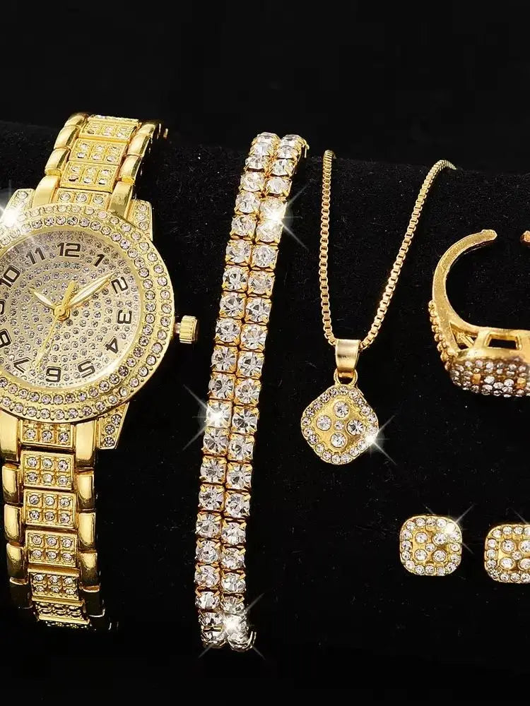 Luxury Gold Diamond Women's Watch Set