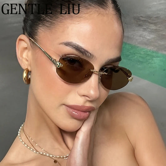 Vintage Hexagon Rimless Sunglasses for Women