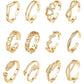 10/12 Pcs Adjustable Toe Rings Set for Women - Flower & Feather Design Summer Beach Jewelry
