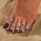 10/12 Pcs Adjustable Toe Rings Set for Women - Flower & Feather Design Summer Beach Jewelry