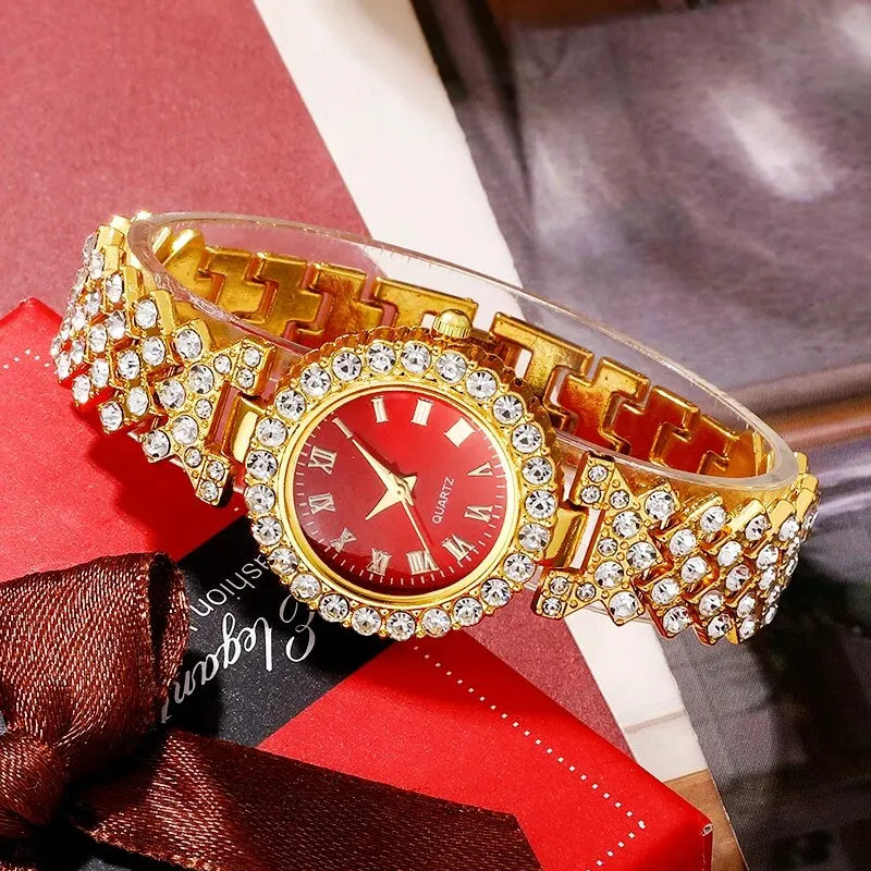 Golden Luxury Watch & Jewelry Set