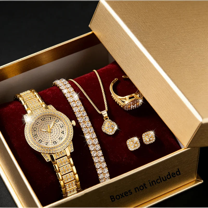 Luxury Gold Diamond Women's Watch Set