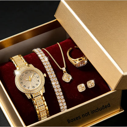 Luxury Gold Diamond Women's Watch Set