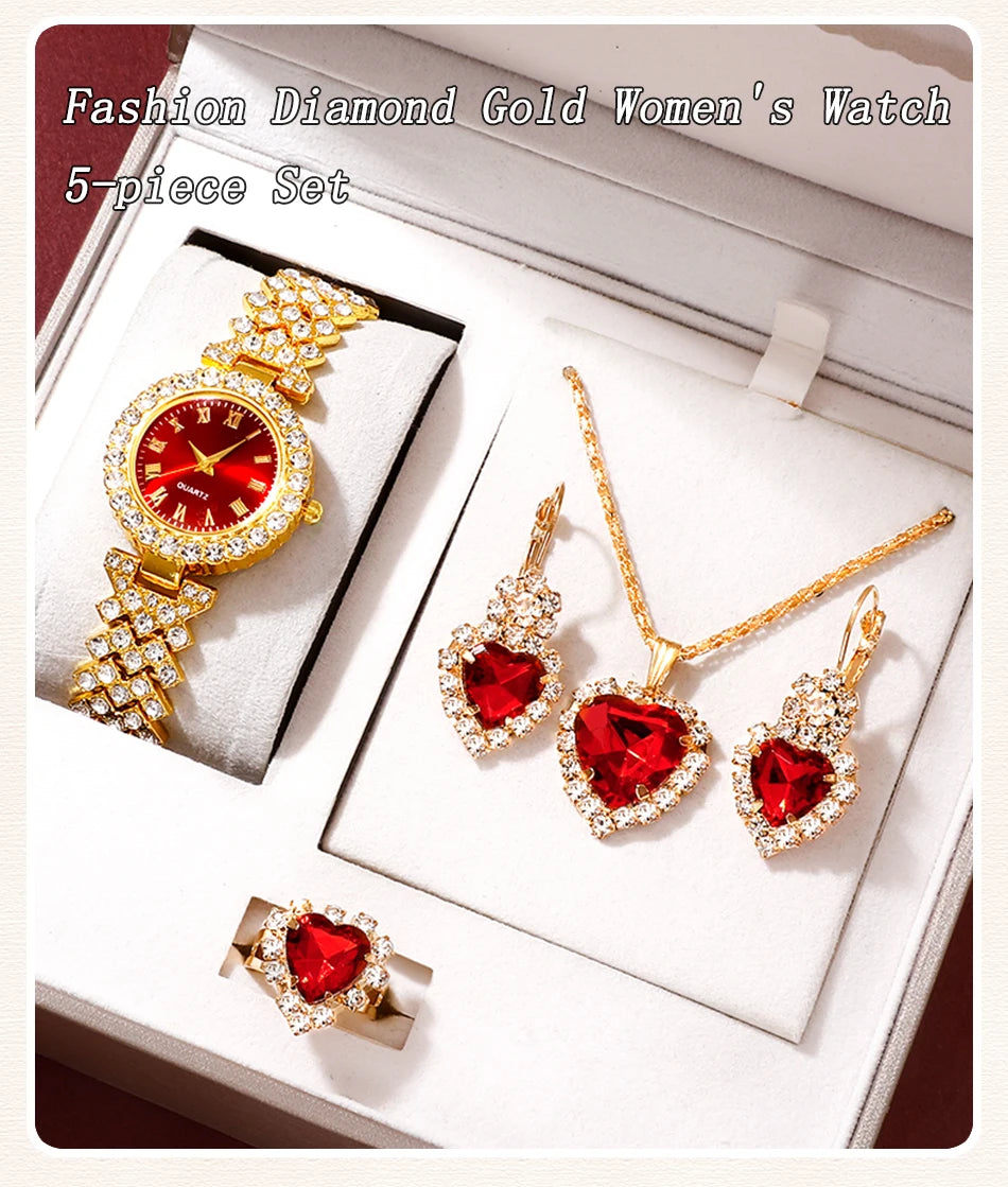 Golden Luxury Watch & Jewelry Set