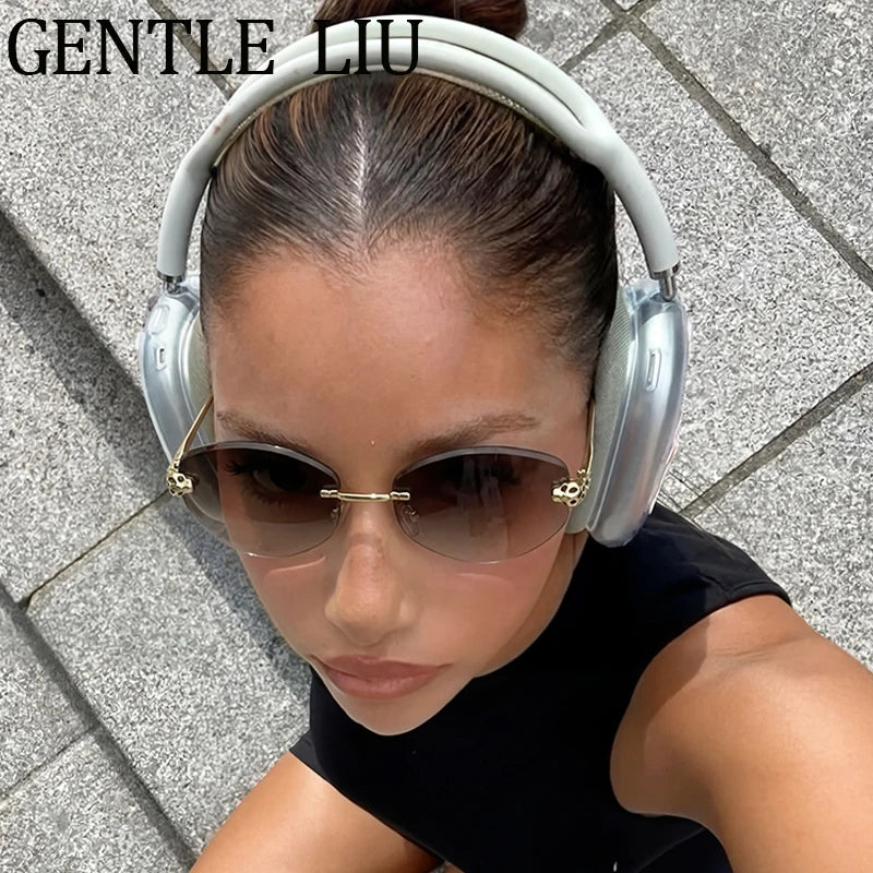 Vintage Hexagon Rimless Sunglasses for Women