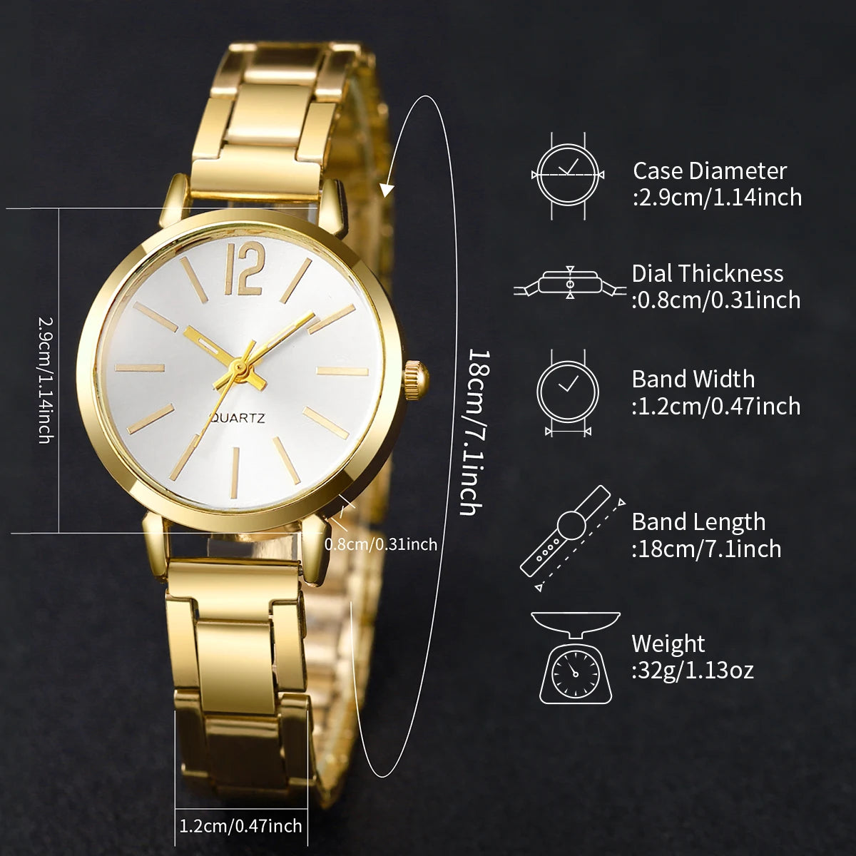 Women's Watch & Heart Jewelry Set (6pcs)