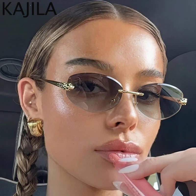 Rimless Hexagon Punk Sunglasses for Women