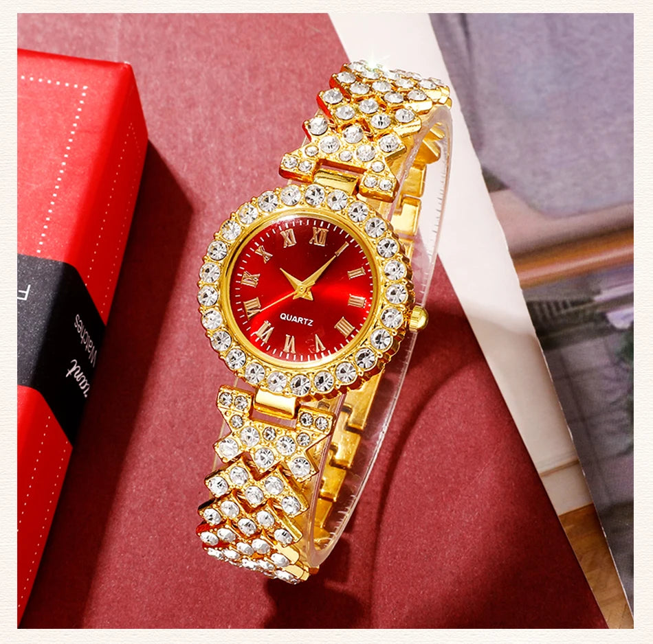 Golden Luxury Watch & Jewelry Set